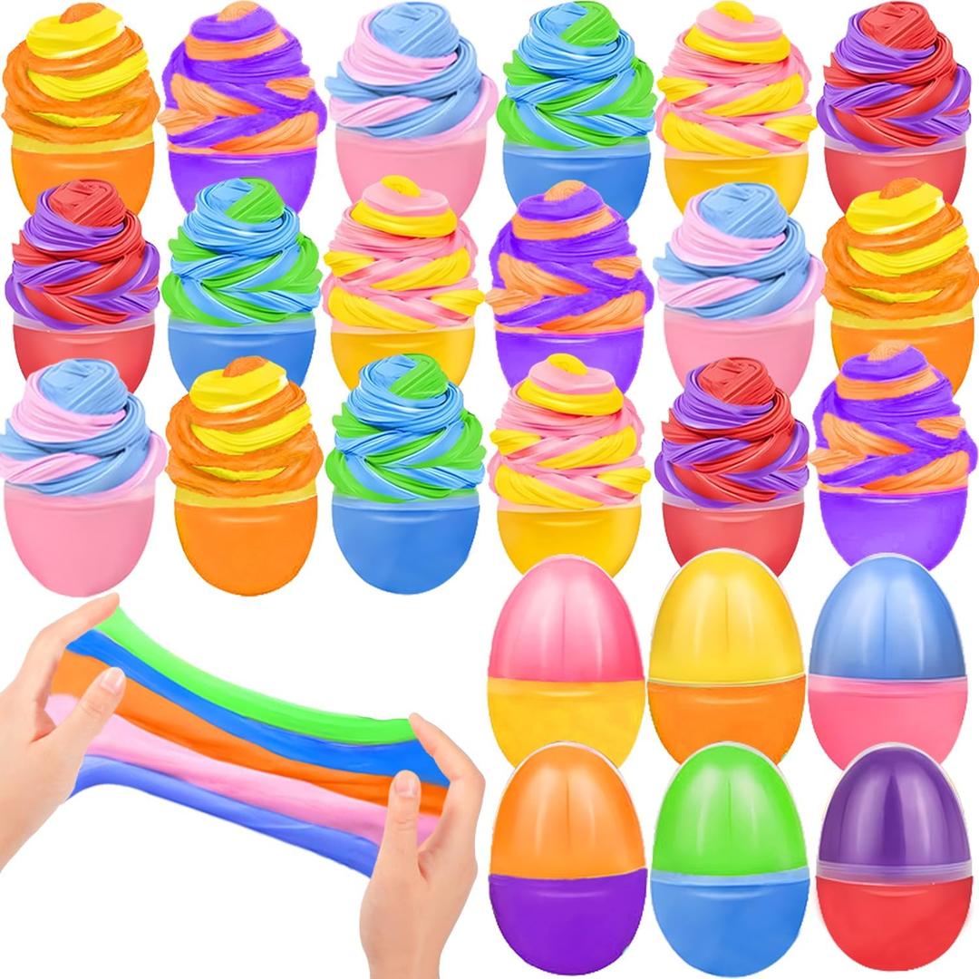 24pcs Prefilled Easter Eggs with Butter Slime, Stuffers Non-Sticky Putty Slime for Kids Easter Fillers Hunt Classroom Prize