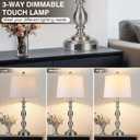 28" Tall Modern Table Lamps Set of 2 with USB A+C Ports and AC Outlet, 3 Way Touch Metal Bedside Lamps for Bedroom, Silver Farmhouse Nightstand Lamps for Living Room