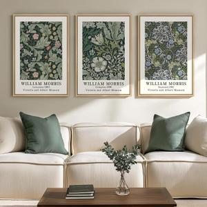 Framed William Morris Canvas Wall Art Green Decor Set of 3, Vintage Large Floral Artwork Prints, Boho Farmhouse Botanical Picture Prints for Living Room, Bedroom, Hallway, Office, Total Size 30x60, 20"W x 30" H x 3Pcs