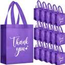 Sweetude 30 Pcs Thank You Gift Bags with Handles, Reusable Non Woven Foldable Goodie Bags Bulk for Graduation Teacher Appreciation Wedding Bridesmaid Favors(10 x 8 x 4 Inch,Dark Purple)