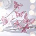 3D Glitter Christmas Butterfly Ornaments, 6 Pack Hanging Butterfly with Clip for Christmas Tree Decoration, Indoor Christmas Decoration (6, Pink)