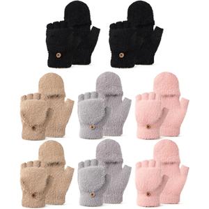 SATINIOR 8 Pairs Women's Winter Gloves Warm and Fleece Lining Knit Touchscreen Elastic Cuff Texting Gloves (Khaki, Taro, Pink, Black)