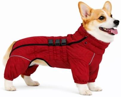 Lovelonglong Warm Coat Double Layers Vest, 4 Legs Covered Windproof Waterproof Reflective Outdoor Skating Costume for Corgis Dachshund Red D-M