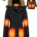 Graphene Long Heated Jacket for Women with 18400mAh 12V Battery Pack, Womens Parka Coat with Faux Fur Detachable Hood (Medium, Black)