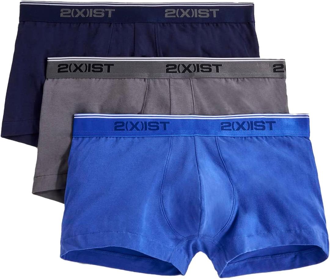 2(X)IST mens Cotton Stretch No Show Trunk 3-pack (Large, Eclipse/Lead/Dazzling Blue)