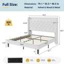 Allewie Full Size Bed Frame, Storage Headboard & Charging Station, WhiteVelvet Upholstered Platform Bed with Button Tufted Wingback Headboard, No Box Spring Needed, Noise-Free, Easy Assembly