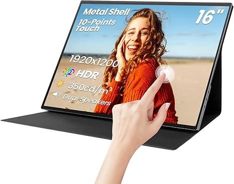 16 Inch Touchscreen Portable Monitor, HDR10, Metal Shell Travel Screen with Smart Cover and Speakers, IPS 1920x1200P External USB-C HDMI Secondary Touch Display for Laptop/PC/Game Console/Phone 16 Inch Touchscreen Portable Monitor, HDR10, Metal Shell Travel Screen with Smart Cover and Speakers, IPS 1920x1200P External USB-C HDMI Secondary Touch Display for Laptop/PC/Game Console/Phone