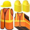 SATINIOR 24 Pcs Construction Birthday Party Supplies Kid Construction Hat and Vest Worker Costume Kids Role Play Dressing up, (Orange,17 x 13.7 Inches)