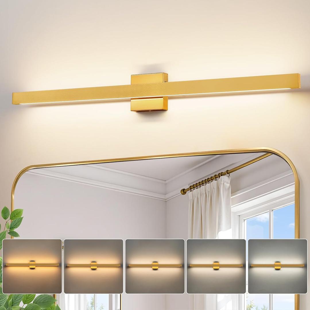 LED Modern Vanity Light: 39 Inch 5CCT Brushed Gold Bathroom Wall Lighting Fixtures Over Mirror 30W Dimmable Vanity Lights Bar for Restroom Bedroom