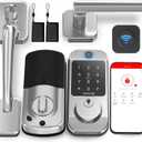 WiFi Front Door Lock Set - Keyless Entry Door Lock Deadbolt with Handle SMONET Fingerprint WiFi Smart Deadbolt, Digital App Control Keypad Auto Lockset with Code Fob App Compatible with Alexa Silver