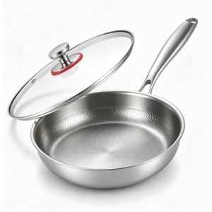 Titanium Pan for Cooking - Titanium Alloy, No Coating Titanium Cookware Frying Pan Hammered Pans Safe Durable Scratch-Resistant Compatible with All Cooktops (10.23in)