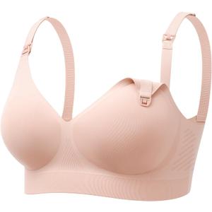 Momcozy CoolFit Nursing Bras for Breastfeeding, Ultra Stretch Seamless Jelly Strip Maternity Bra, Cooling Wireless (X-Large, Oyster Pink)