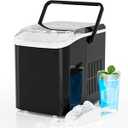 Sweetcrispy Countertop Ice Maker Machine, Portable Self-Cleaning Ice Machine with Ice Scoop, Basket and Handle, 9 Cubes in 6 Mins, 26.5lbs/ 24Hrs, 2 Sizes of Bullet Ice for Home Kitchen, Coal Black