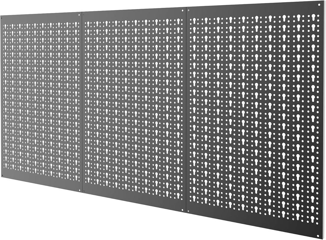 TORACK 3Pcs Metal Pegboard Panels for Garage Wall Utility Tools Storage Pegboard for Workbench, Modular Peg Board Tool Organizer Board Kit(Pack of 3, Black)