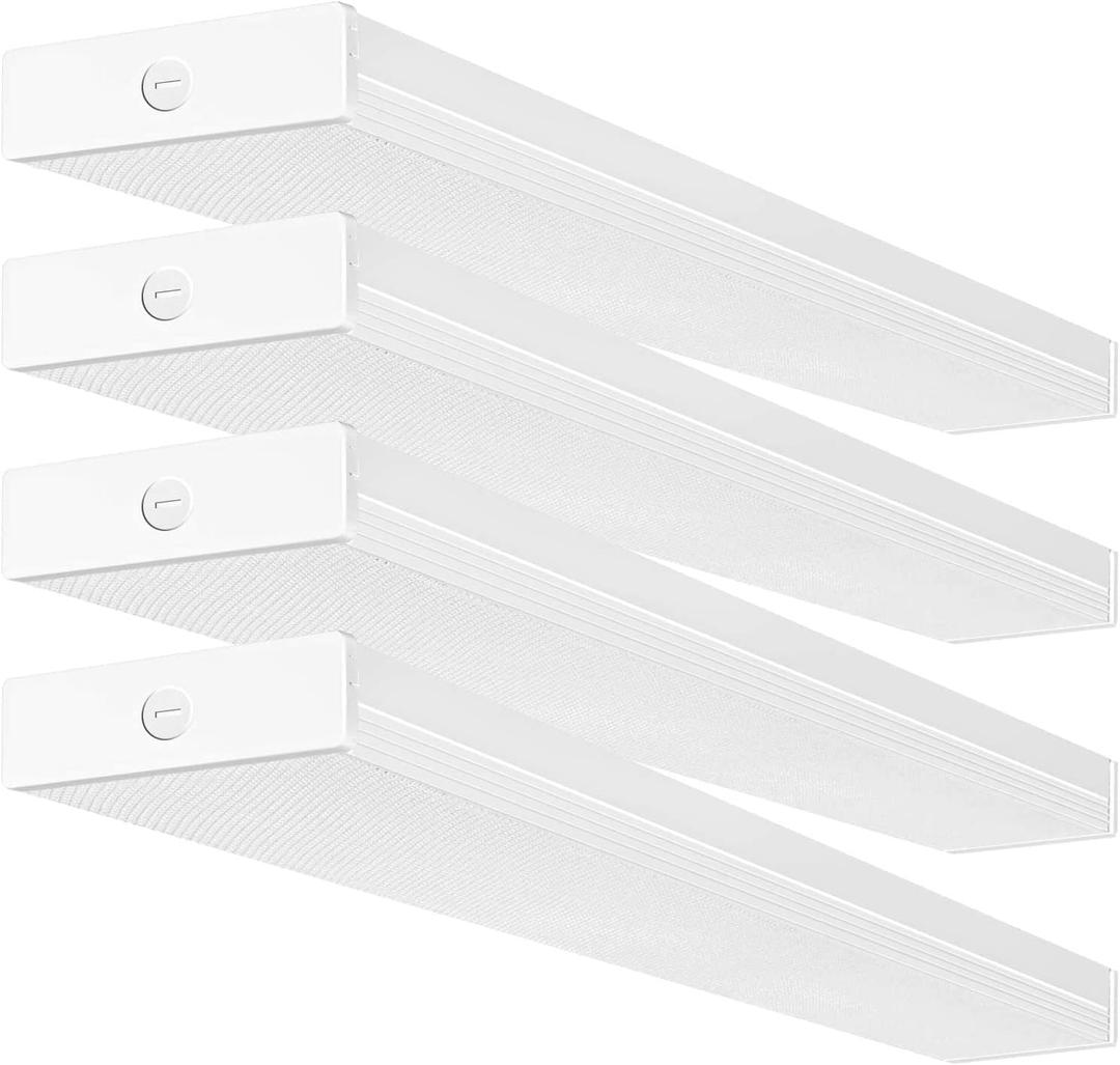 hykolity 4 Pack 4FT LED Wraparound Light 40W 4 Foot LED Shop Lights for Garage, [2-lamp 32W Fluorescent Equiv.] 4400lm 4000K Wrap Light, Flushmount Office Ceiling Light Fixture ETL Listed, 4 Ft | 5.7 Inch