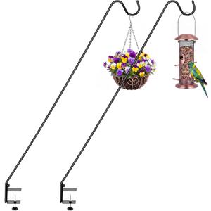 Frienda 43inch 2 Pack Heavy Clamp on Deck Hook, Multi Use Hook Kit, Non Slip Clamp, Black for Bird Feeders, Planters, Baskets, Lanterns, Wind Chimes