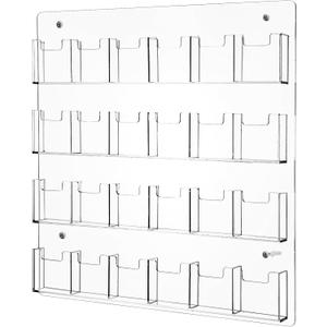 Ripeng 24 Pocket Vertical Business Card Holder Wall Mount Clear Sticker Display Rack Acrylic Business Card Holder Display Vertical Multiple Clear Acrylic Organizer for Home Office Wall
