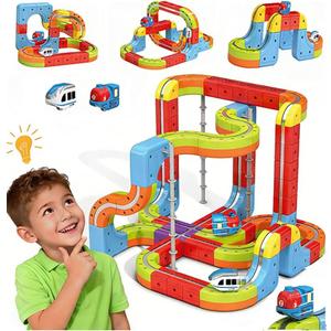 Electric Train Set, 3D Infinity Racer Train Tracks, DIY Toy Car Track, Modular Building Blocks Freely Assembled, STEM Learning Toy Fun Gifts for Kids Toddlers Boys & Girls