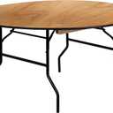 Flash Furniture 5' Round All-Occasion Wood Folding Event Table, Portable Folding Banquet Table with Wooden Top, Natural/Black