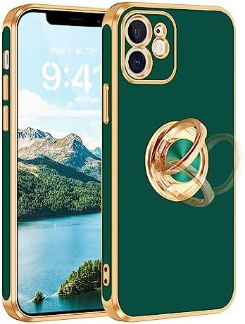 Fingic for iPhone 11 Case,Phone Cases for iPhone 11,[with 360° Rotatable Ring Holder]Magnetic Kickstand [Shiny Plating Gold Edge] Slim Soft TPU Shockproof Protective Cover Case for Men Boys, Army Green