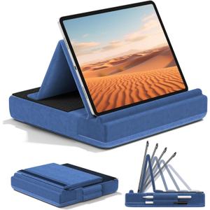 KDD Tablet Pillow Stand, Multi-Angle Viewing Ipad Holder for Lap, Bed and Desk, Foldable Soft Pad Dock with Stylus Mount Compatible with Ipad Pro 12.9, 10.5, 11, Air, Mini, Phones, Books, E-Reader