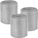 SOUJAP 3 Rolls 10 Yards 24 Row Acrylic Rhinestone Ribbon, 4.7 inch Silver Diamond Mesh, Bling Wrap for DIY Crafting Making Decorations Party