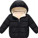 Baby Boys Thicken Winter Coat Toddler Girls Fleece Warm Hooded Jacket Clothes (Black)