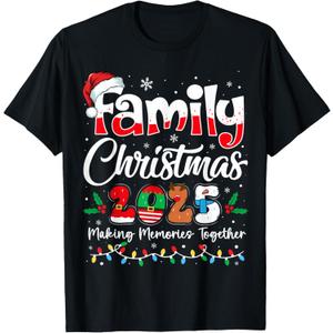 Family Christmas 2025 Matching Outfit Xmas Squad Santa T-Shirt (Black, M)