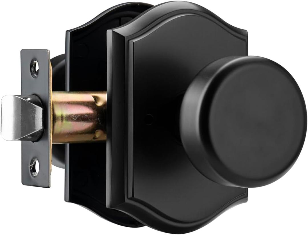 Interior Pismo Doorknobs for Bath & Bedroom, Black Door Knobs with Camelot Trim, Heavy Duty Door Knob with Lock (1-Privacy)