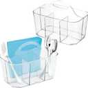 mDesign Plastic Cutlery Storage Organizer Caddy Bin Tote with Handle - Kitchen Cabinet Divided Pantry Basket for Forks, Knives, Spoons, Napkins, Indoor/Outdoor Use, Lumiere Collection, 2 Pack - Clear