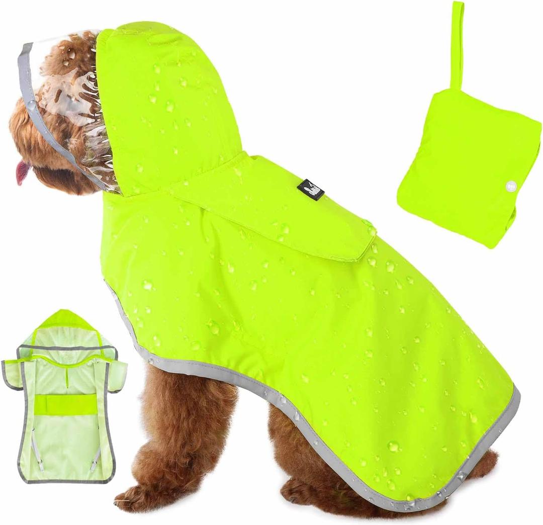 Lukovee Dog Raincoat, Adjustable Dog Rain Jacket with Clear Hooded Double Layer for Large Medium Small Dogs Puppies, Waterproof Rain Coat Poncho with Reflective Storage Pocket & Rim (Green, S)