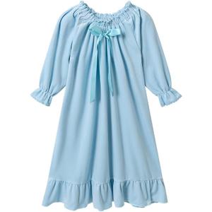 Girls Flannel DressWinter Princess Dresses Long Sleeve Gown 3-12Years (7-8 Years, Blue)