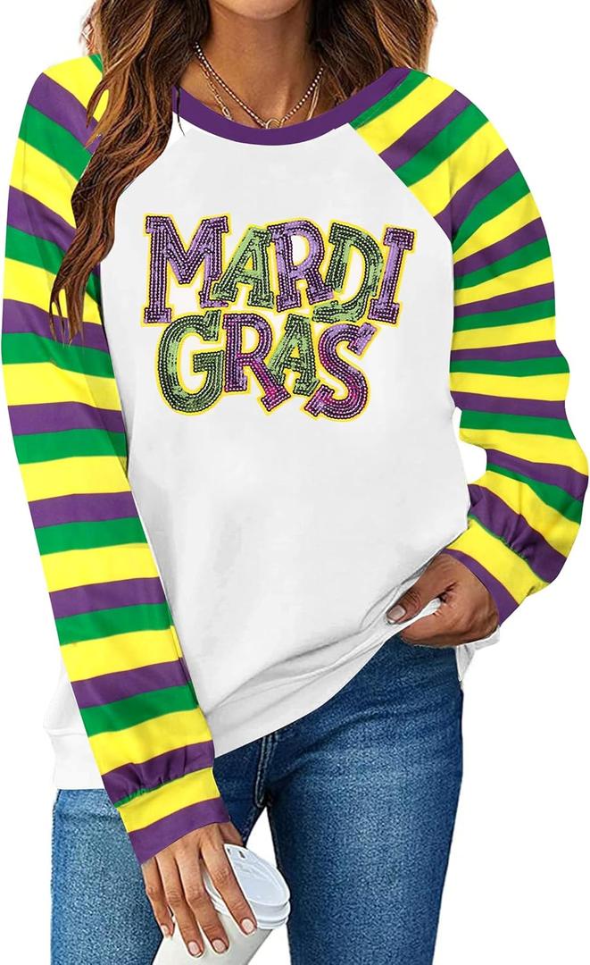 DUTUT Mardi Gras Sweatshirt for Women: Mardi Gras Shirt Sequin Sparkly Crewneck Sweater Carnival Party Pullover Top (S)