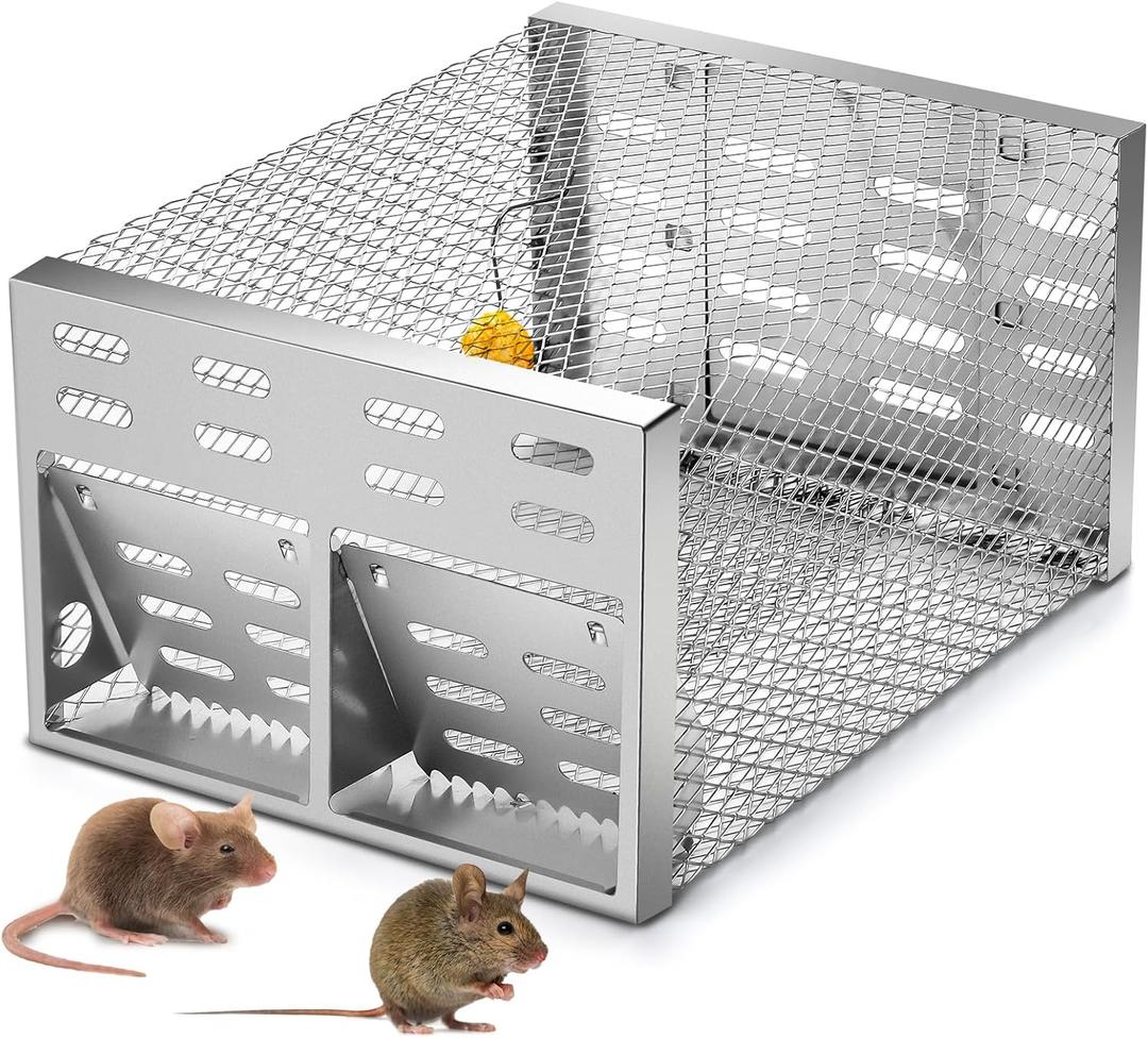 Qualirey 1 Pack Humane Rat Trap with Double Opening One-Way Door 12 x 9 x 6 Inch Automatic Chipmunk Rodent Small Mouse Trap Cage No Kill Animal Live Squirrel Rat for Indoor Outdoor Use
