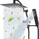 Hibbent All Metal CUPC Certified 10'' Rainfall Shower Head, Dual Shower Head Combo, High Pressure Handheld 4 Sprays Shower Wand, 16'' Adjustable Extension Arm, 71'' Hose, Shower Holder, Matte Black