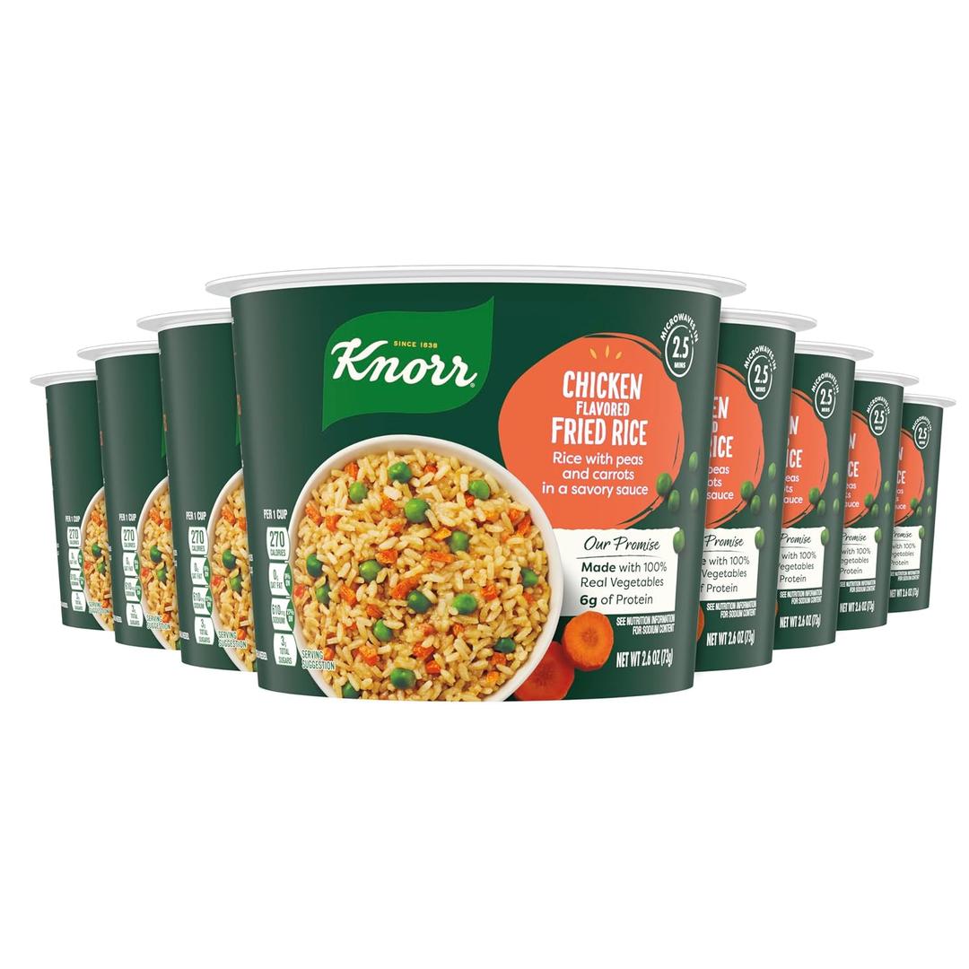 Knorr Rice Cup Chicken Flavored Fried Rice 8 ct Delicious Rice Dish No Artificial Flavors or Preservatives 2.6 oz, BB Date: 05/07/2026
