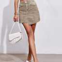 imesrun Womens Mini Denim Skirts Causal High Waisted Cute Asymmetrical Hem Summer Short Jean Skirts with Pockets (6, Khaki)