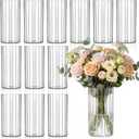 12 Pack Clear Plastic Cylinder Vases for Centerpieces, Cylinder Flower Vase Bulk for Wedding, Floating Hurricane Candle Plastic Cylinders Vase for Home Decor (8 Inch,Ribbed)