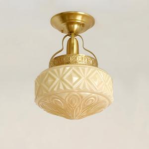 Bofea-Gold Semi Flush Mount Ceiling Light,Brass Light Fixture,Vintage Milk Yellow Glass Flush Mount Ceiling Lights,Hallway Light Fixtures,Mid Century Chandelier for Foyer Bedroom Bathroom