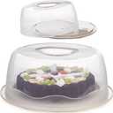 13 Inch Cake Carrier with Locking Lid and Handle, Stylish Big Round Container for Kitchen Storage, BPA Free Stand, Plastic Holder for Transporting, Donuts, Cupcakes, Pies (Cream, 13 in) (Set of 1)