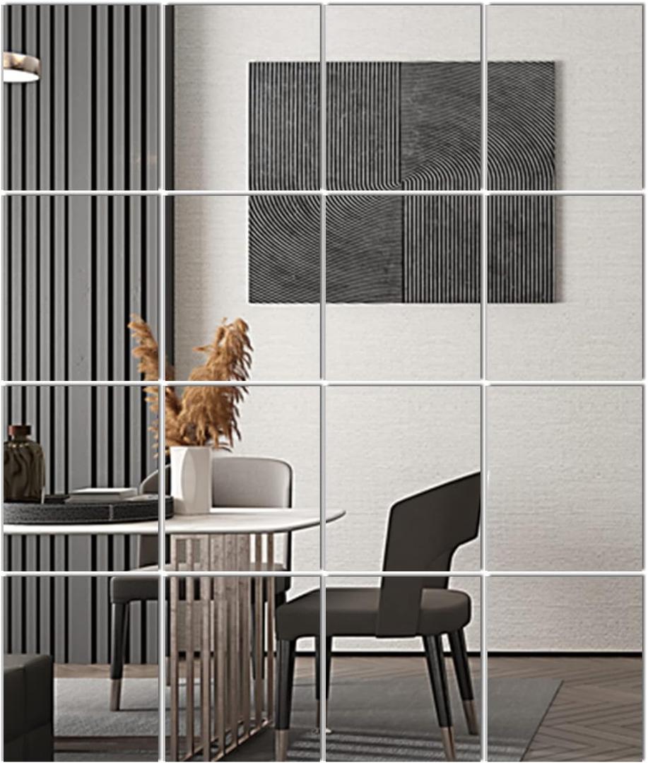 Delma Home Gym Mirrors, 12''x 10'' Glass Wall Mirror Tiles (16 PCS), Large Full Body Mirror for Home Gym, Bedroom, Door,Bathroom, Frameless Mirror Tiles (Glass - 12'' x 10'' - 16PCS) (12''x10''-16PCS)