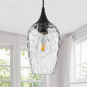 Glass Pendant Lights Kitchen Island, Black Pendant Light Fixtures with Hand-Blown Clear Glass Modem Farmhouse Hanging Light for Kitchen Sink Dining Room Bedroom
