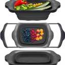 Comfify Over-the-Sink Colander with Handles  Sleek Plastic Black Kitchen Strainer for Pasta, Vegetables & Fruits  Space-Saving Design  17.1 x 10.2 x 1.75 Inches