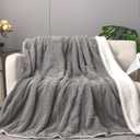 Tache Faux Fur Throw Blanket Grey - Bubbly Textured Striped Embossed Super Soft Warm Fluffy White Sherpa Plush - 63" x 90"