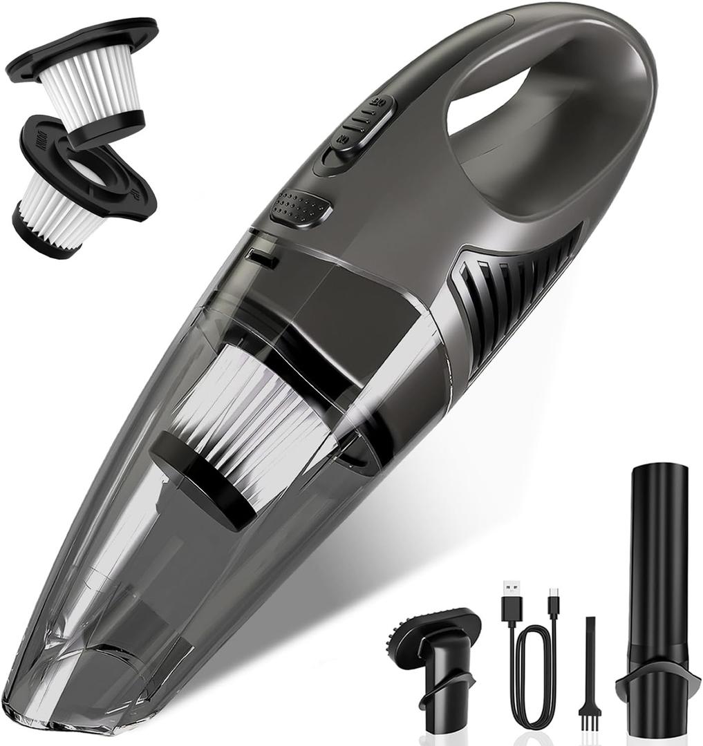 Handheld Vacuum Cordless, 11KPA Strong Suction & 25 Mins Runtime Brushless Motor, Rechargeable Car Vacuum Cleaner with 2 HEPA Filter/Multi-Accessories/Lightweight, for Home/Car/Office Cleaning (Black Grey)