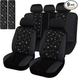 Hanaive Car Seat Cover Full Set Bling Women Velvet Auto Interior Covers Breathable Black Mesh Vehicle Seat Protector Universal Fit for Most of Sedan SUV Truck Minivan Airbag Compatible(Silver)