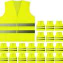 PeerBasics, 20 Pack, Yellow Reflective High Visibility Safety Vest, Hi Vis Silver Strip, Men Women, Work, Cycling, Runner, Construction (Mesh, 20)