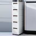 5 Drawers Narrow Slim Plastic Storage Cabinet,Storage Drawer with 4 Wheels,5 Tier Drawers Dresser,White, 15.75"D x 7.87"W x 33.07"H