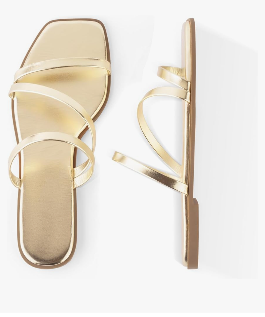 LACUONE Strappy Flat Sandals For Women Slip On Square Open Toe Slides Sandals. Size 40