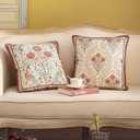 patdrea Designer Vintage Throw Pillow Covers 18"x18",Red Luxury Soft Velvet Pillows Cover with Birds Floral Pattern,Square Farmhouse Decorative Pillowcases for Couch,Bed,Outdoor Set of 2